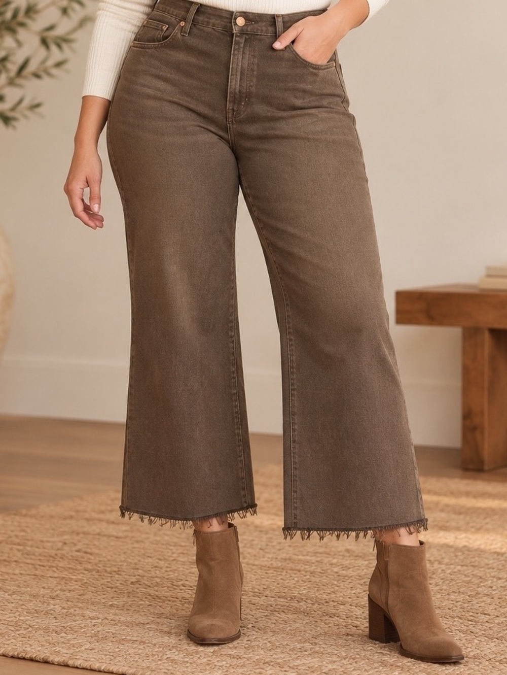 Madewell Curvy Flared Wide-Leg Crop Jeans Dark Mocha Size 28